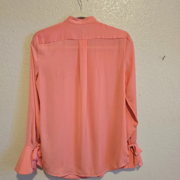 Banana Republic Dillon Bow Pink Pleated Front Button Shirt Fluted Sleeve Cuff XS - Picture 6 of 8